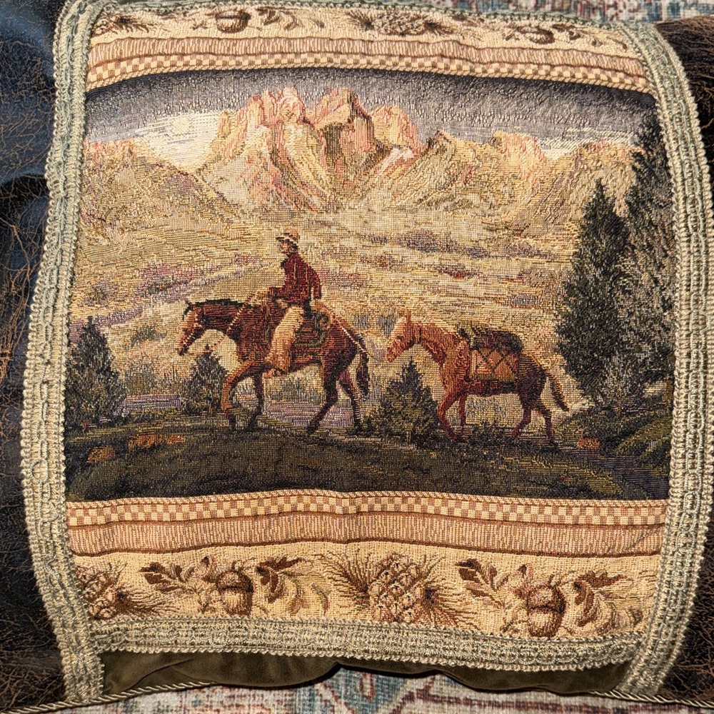Western Tapestry and leather look Pillow Sham  by Wood River Bed Pillow size - Picture 2 of 11